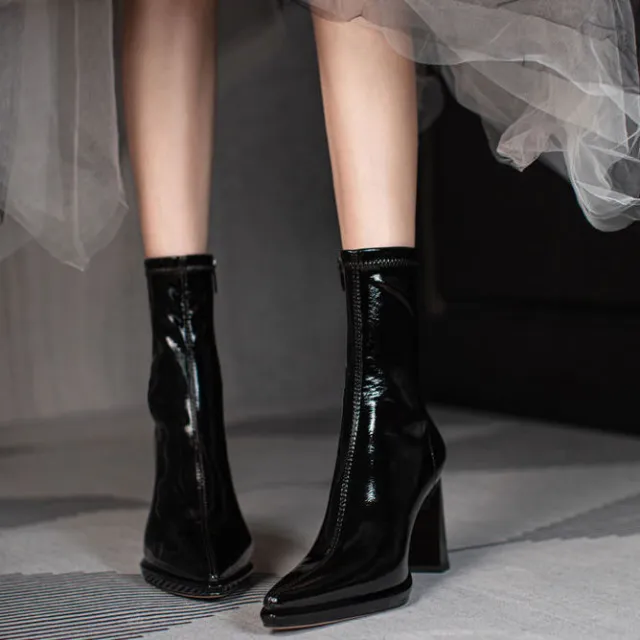 Fashion Pointed Toe Platform High Heel Martin Boots Black - Shop at LoveMi
