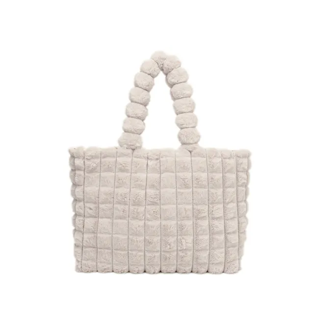 Plaid Handbags Winter Fashion High Capacity Shopping Plush Bag Korean Style Personalized Designer Luxury Tote Bags For Women Beige - Shop at LoveMi