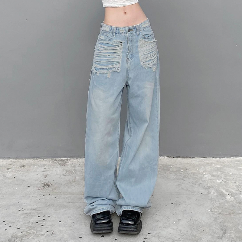 Women's Fashionable Ripped Denim Trousers