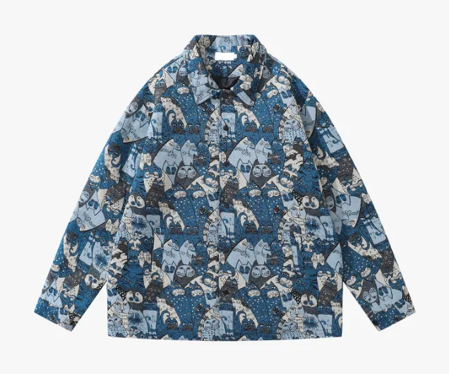 Men's And Women's Loose Multi colored Long sleeved Colorful Shirt 11222Blue - Shop at LoveMi