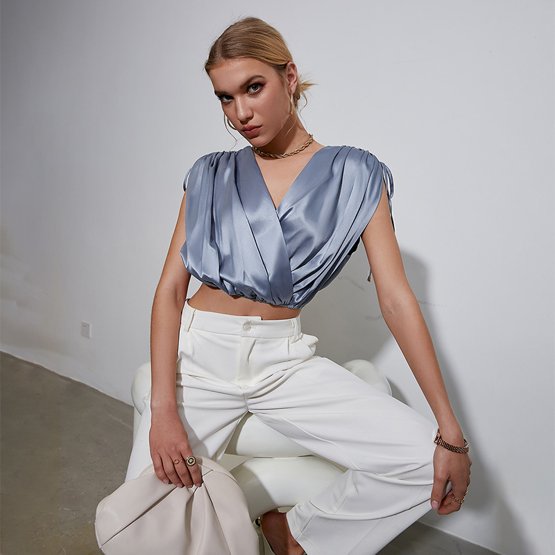 Fashion Boutique Halter Neck  Back Chiffon Slim Fit Shirt