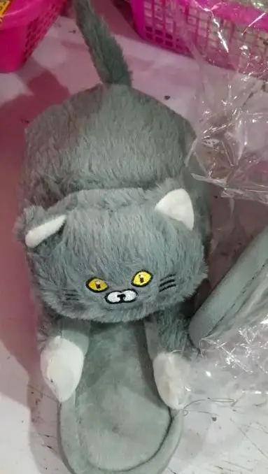 Hug Plush Home Cute Warm Slingback Simulation Cat Slippers