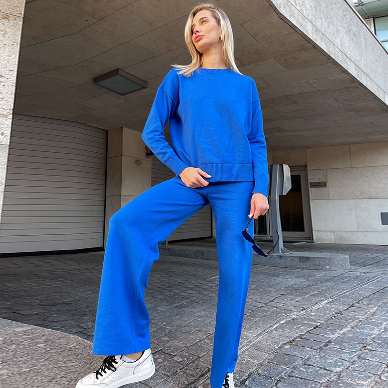 Knitted Thin Casual Top Trousers Two-piece Set