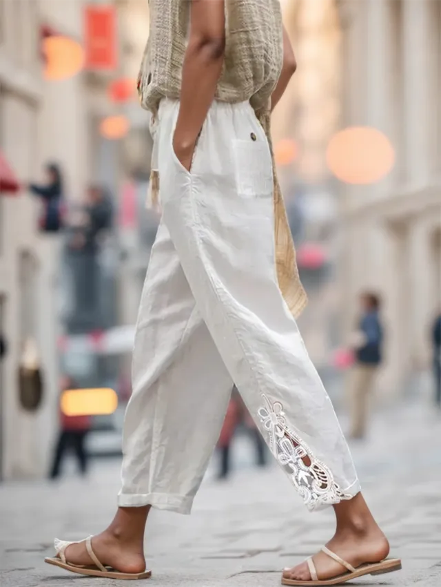 Ladies' Solid colored Trousers White - Shop at LoveMi