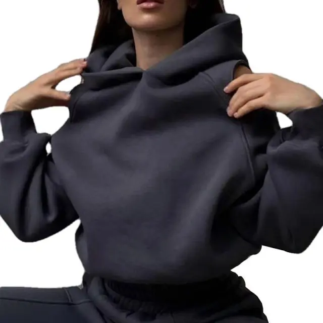 Women's Solid Casual Simple Sports Hooded Sweater Trousers Suit Grey - Shop at LoveMi
