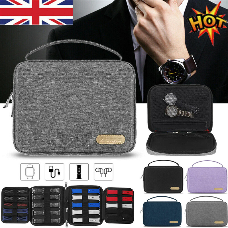 Portable Watch Strap Band Organizer Storage Bag Holder Travel Case Women Men---grey