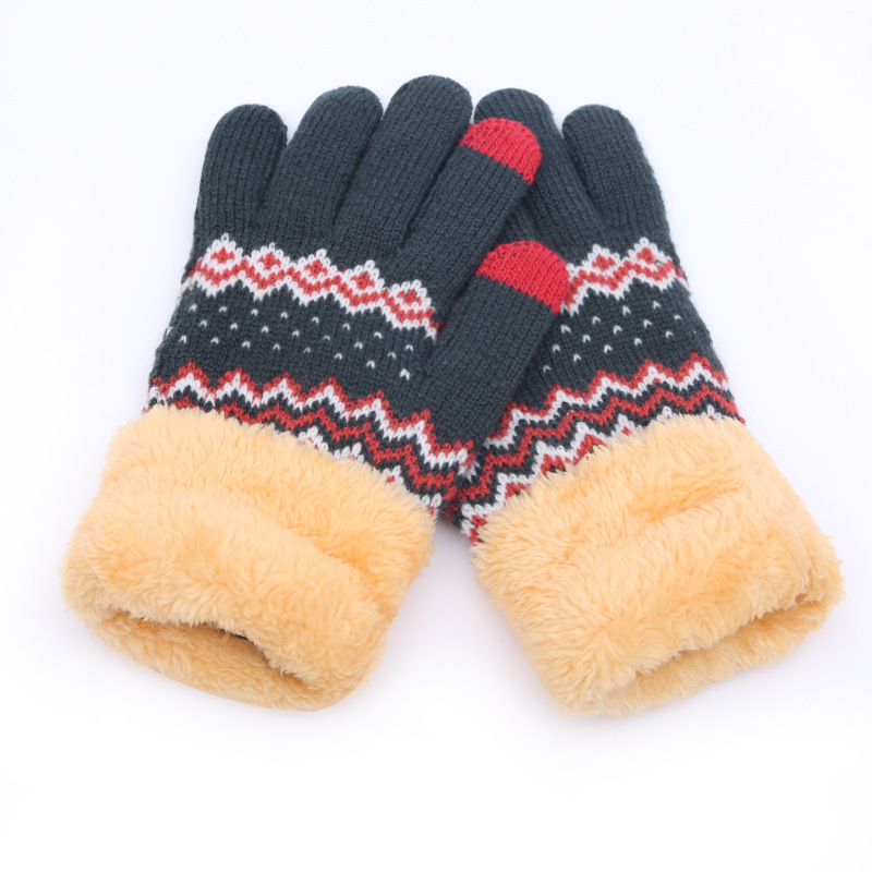 Warm Jacquard Brushed Thickened Gloves