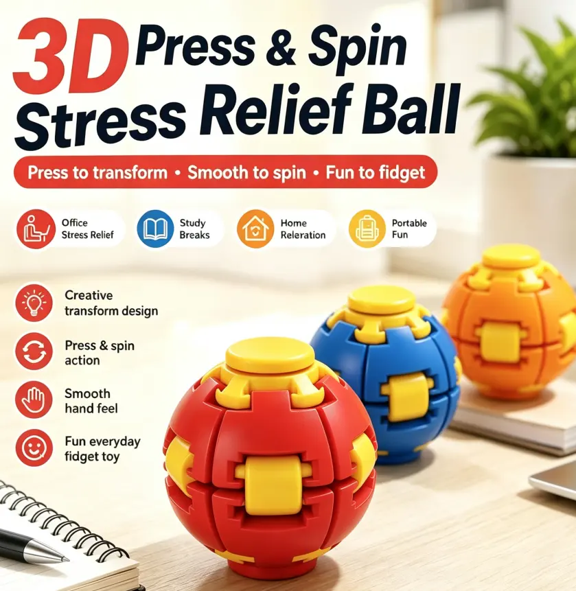 HelixCore Spiral Rotating Fidget Ball, 3D Printed