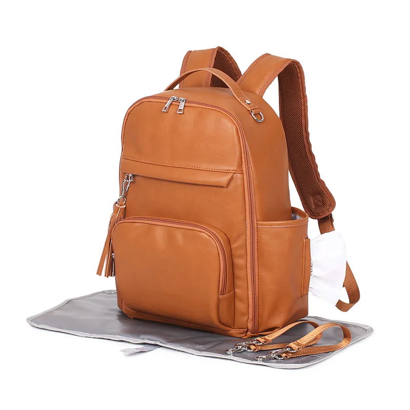 Simple Women's Backpack Leisure Travel Tassel Solid - Brown
