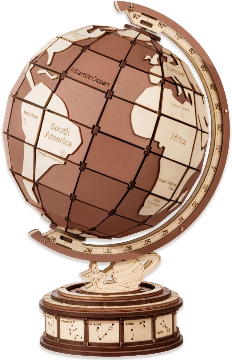 ROBOTIME 3D Wooden Globe Puzzle - 277-piece Rotating World Map Model Set With Astronomical Base, Fun DIY Project For Teenagers, Excellent Decoration