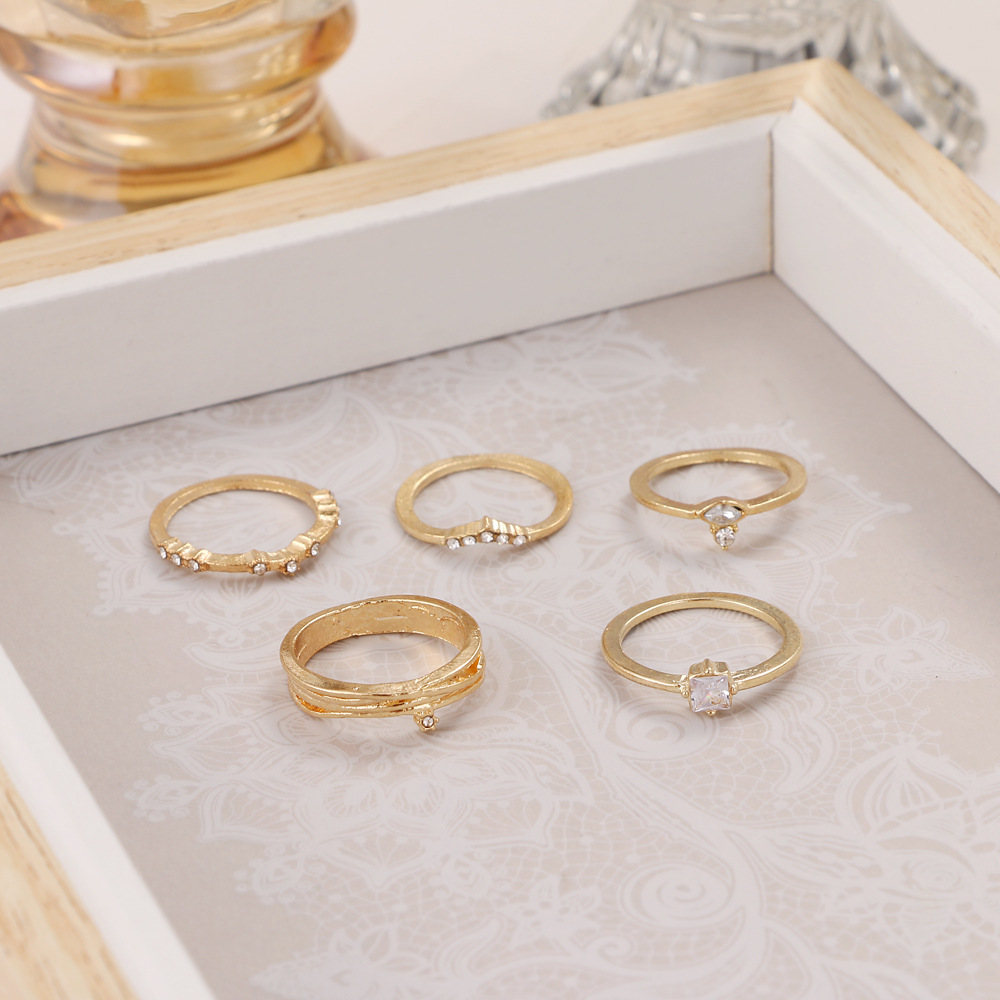 Retro Diamond Ring Combination Set 5-piece Female