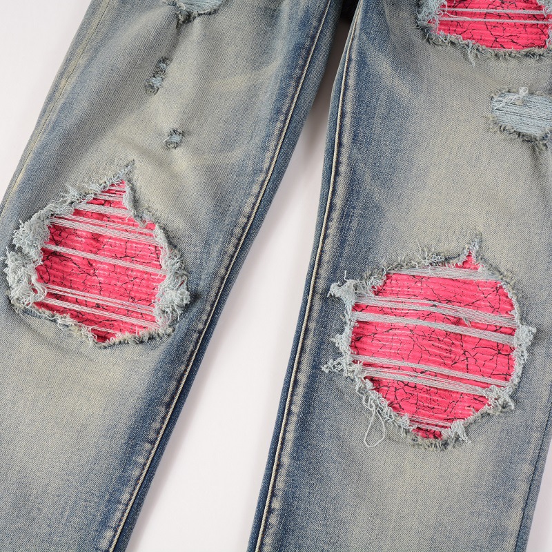 Title 3, Mens Slim Jeans with Frayed and Worn Washed In...