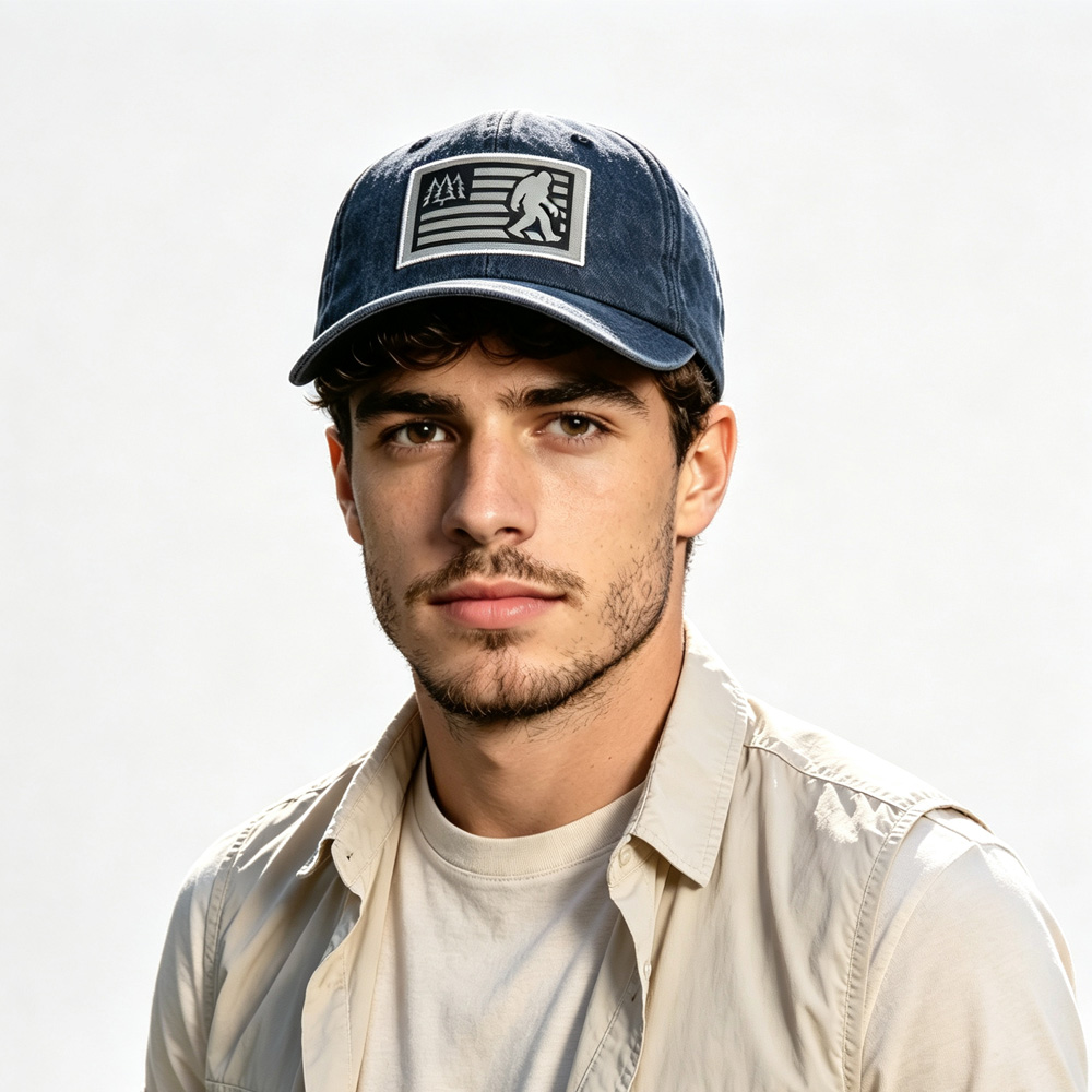 2pcs Washed Navy Bigfoot American Flag Patch Baseball Cap, Vintage Cotton  Hat For Outdoor Hiking — foto 6