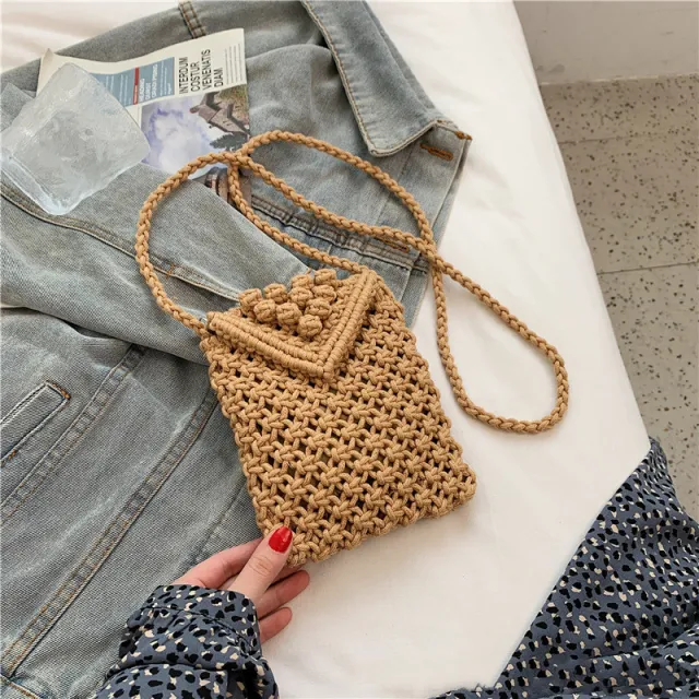 Woven Bag Fashion One shoulder Western Style Messenger Texture Khaki - Shop at LoveMi