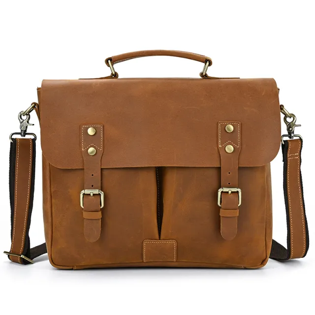Men's Crazy Horse Leather Crossbody Bag Top Layer Cowhide Brown - Shop at LoveMi