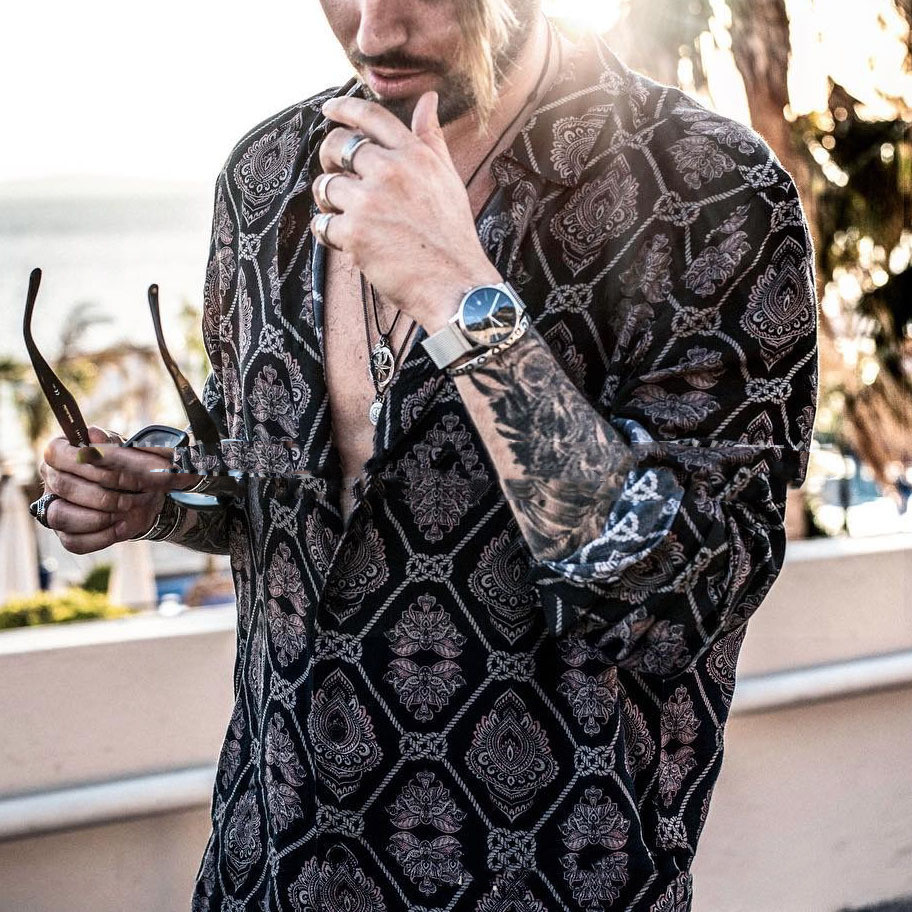 Leopard Print Chain Print Shirt AliExpress Ebay Men's Beach Shirt