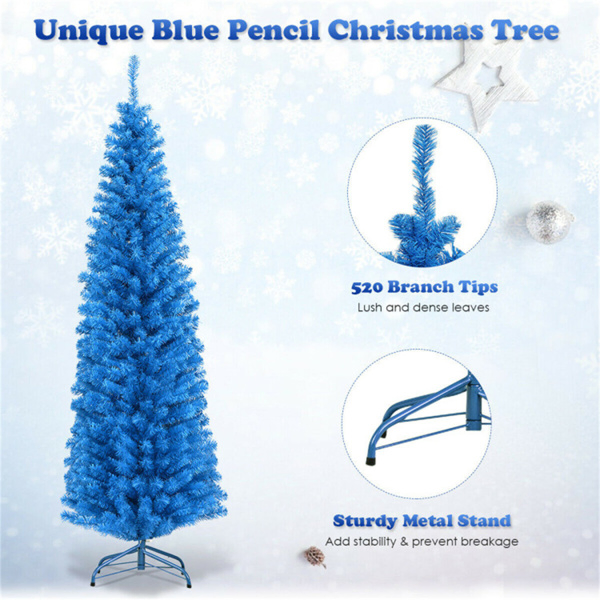 6FT Artificial Christmas Tree - 520 Branch Tips, Blue/Pencil Shape Design, Eco-Friendly PVC + Sturdy Metal Stand-15