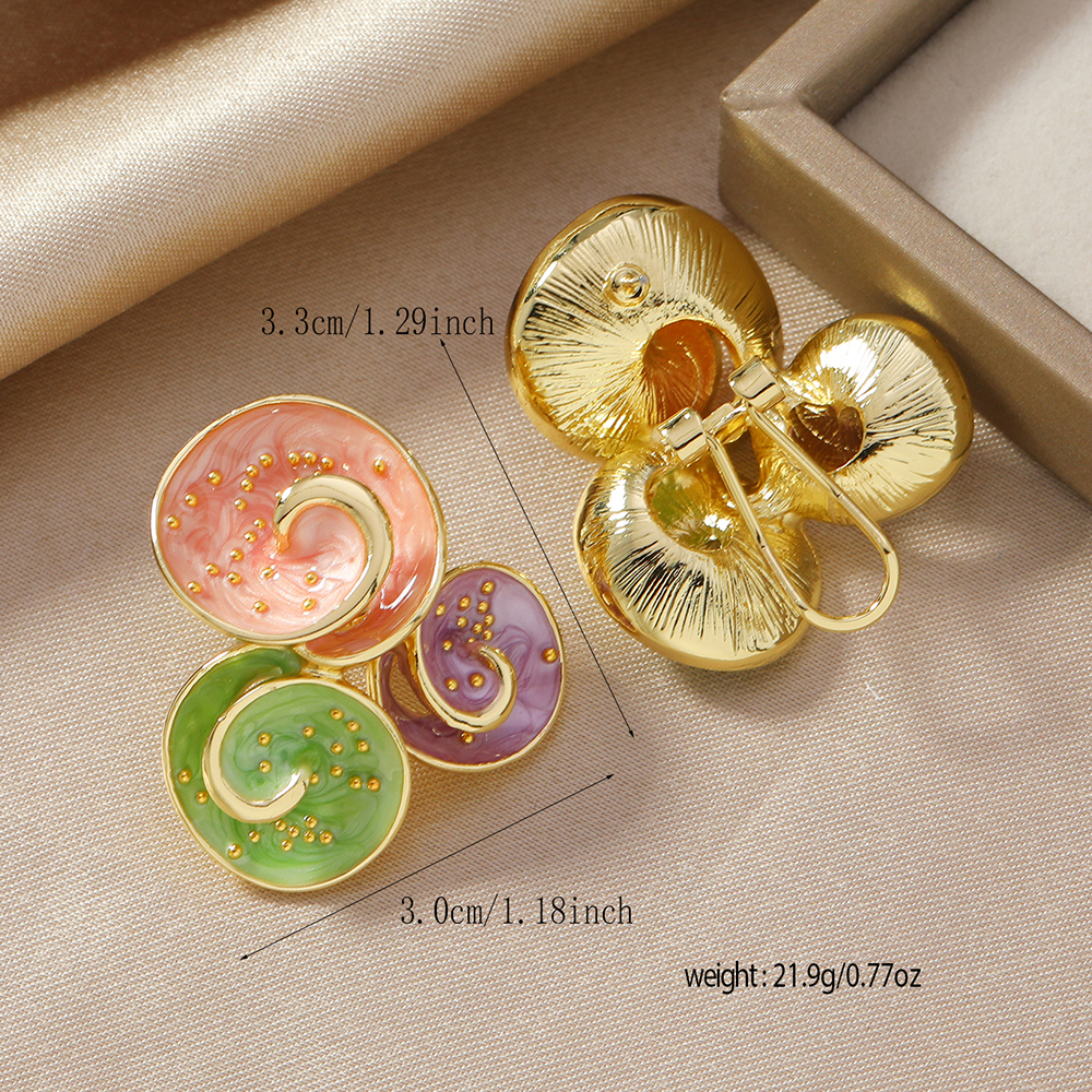 1 Pair Alloy Enamel Cluster Flower Earrings, Colorful Floral Statement Studs For Women, Trendy Party & Daily Jewelry