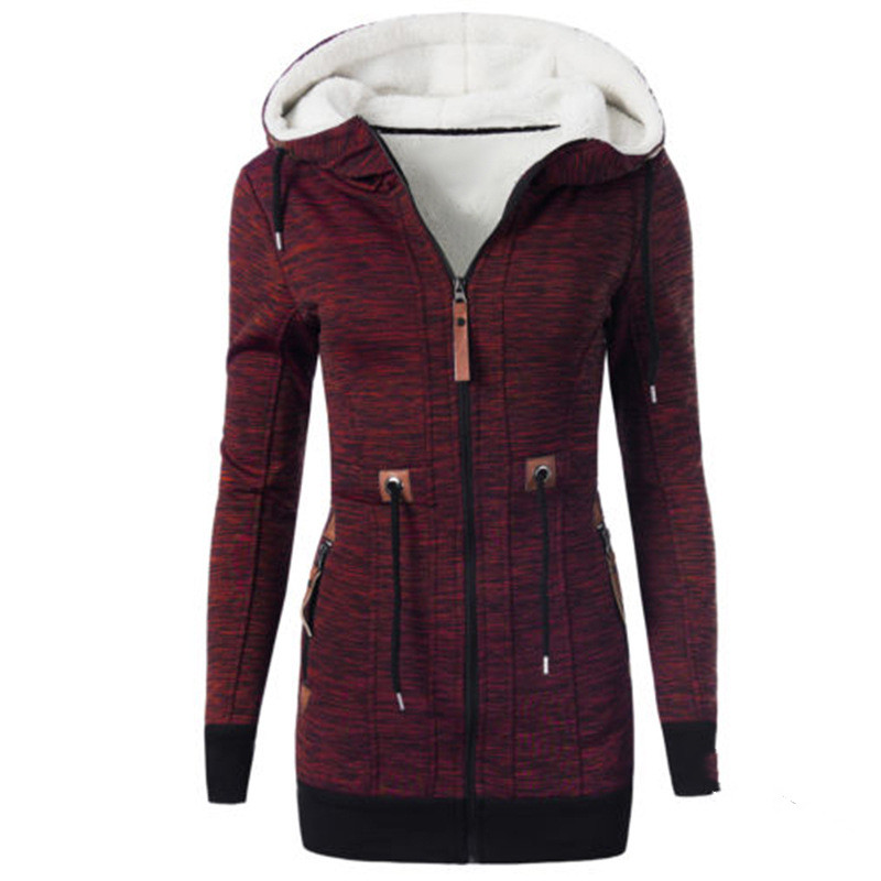 Fashion Casual Fleece Sweater Hooded Cardigan Coat Red - Shop at LoveMi