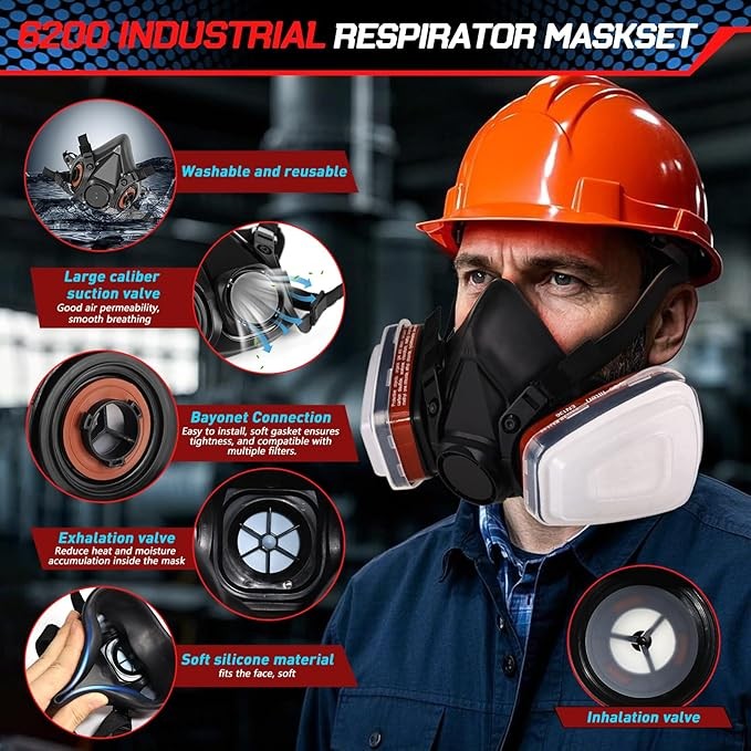6001 Respiratory Half Mask, Gas Mask, Dust Mask, Paint Mask With Replaceable Filter