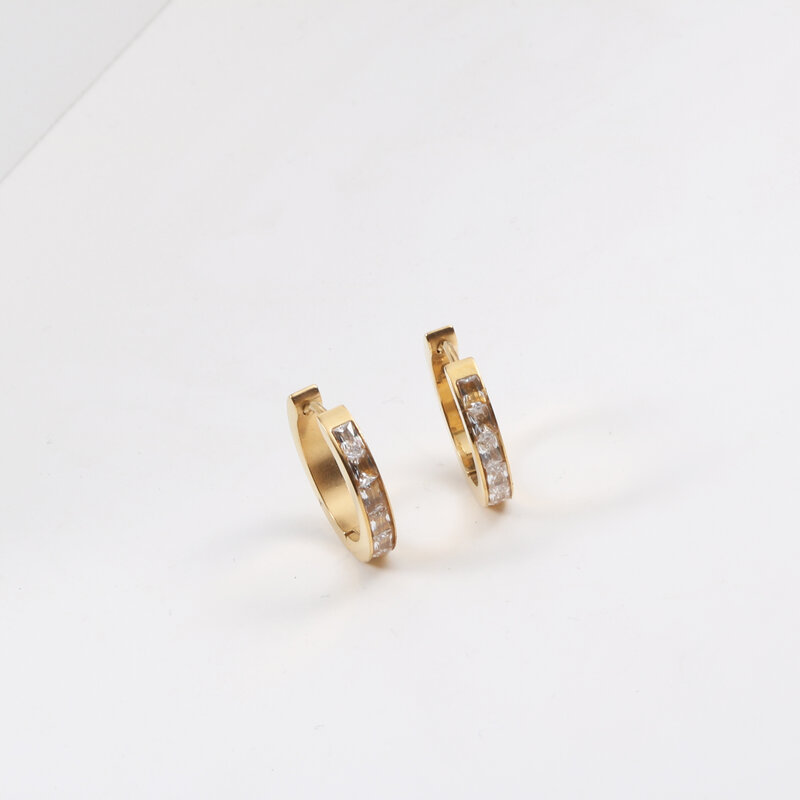 Half Circle Cubic Zirconia Earrings Titanium Steel Gold Plated