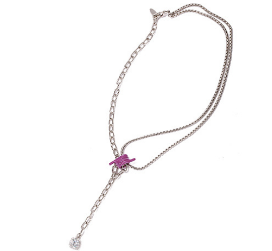 Brass Rhodium plated Zircon Pendant Dripping Oil Necklace Women Purple - Shop at LoveMi