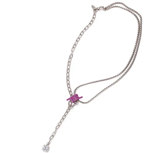 Brass Rhodium plated Zircon Pendant Dripping Oil Necklace Women Purple - Shop at LoveMi