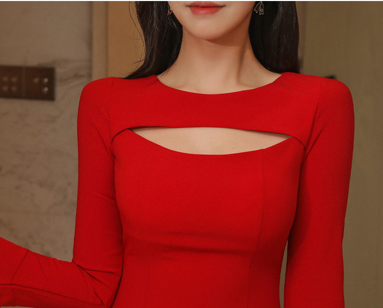 Cutout Flared-Sleeve Ruffle Dress