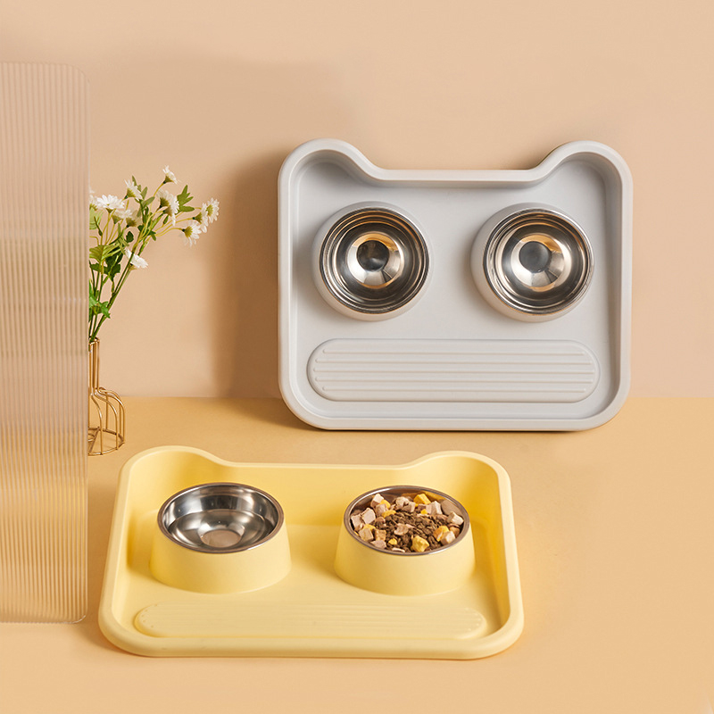 Cats, Dogs, And Food Utensils, Neck Protection, Leak Proof, Stainless Steel Tilted Double Bowl Food Utensils, Pet Products