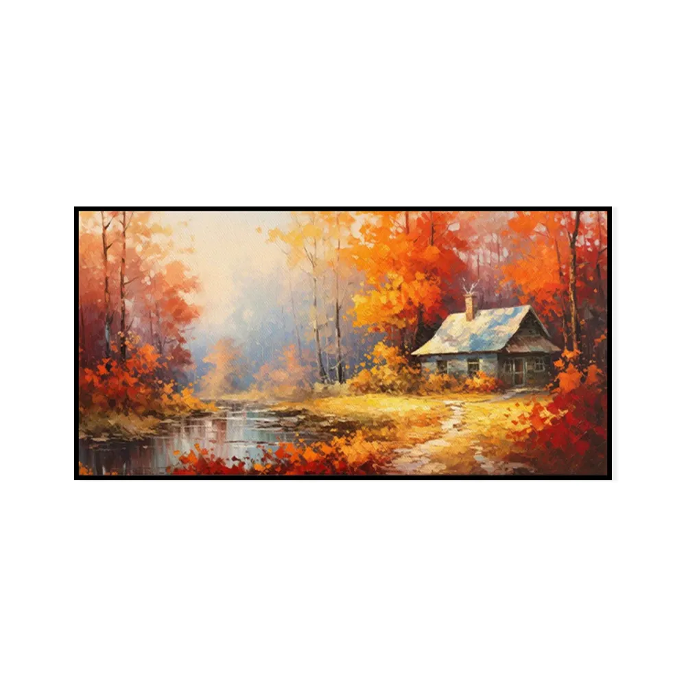 Handmade Oil Painting Canvas Wall Art Decoration Reddish Orange Tree Paintings Rural Landscape Farmhouse Pictures Artwork Room Aesthetic For Home D...