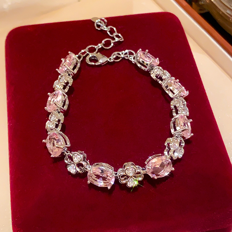 French Style Oval Zircon Bracelet For Women Sweet Luxury Bangle Wedding Party Fashion Jewelry