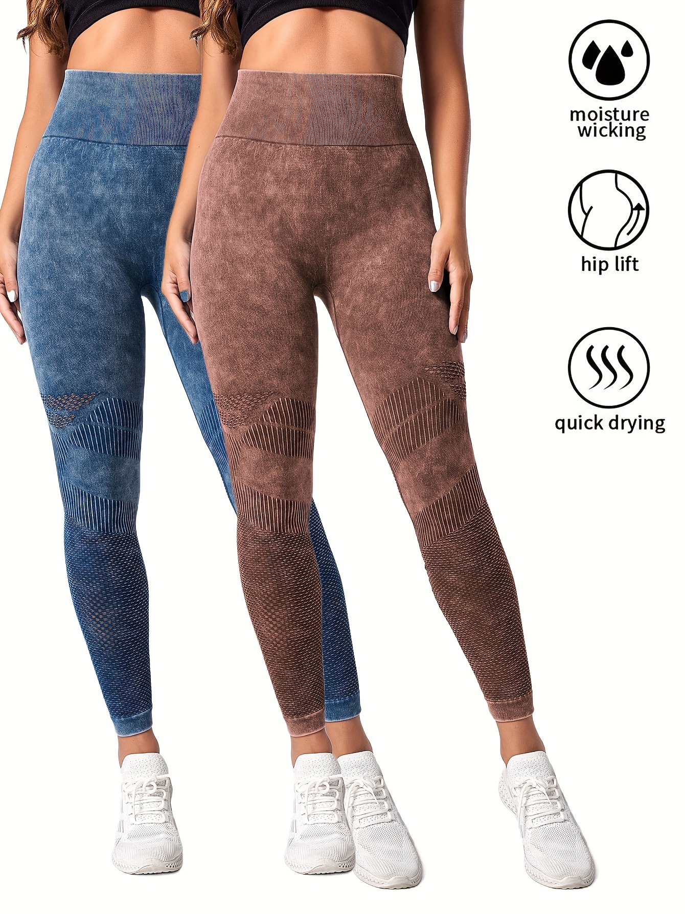 2 Pack Women's Seamless Washed Wide Waistband Sports Leggings, Women's High Waist Yoga Leggings, Textured Tummy Control Ruched Booty Tights Push Up Yoga Pants 2Pack2 L - Shop at LoveMi