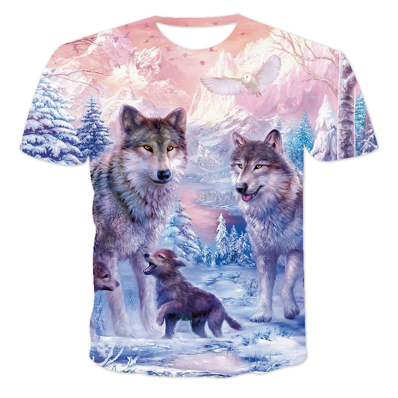 Title 4, Camiseta de manga corta con estampado de lobo e...