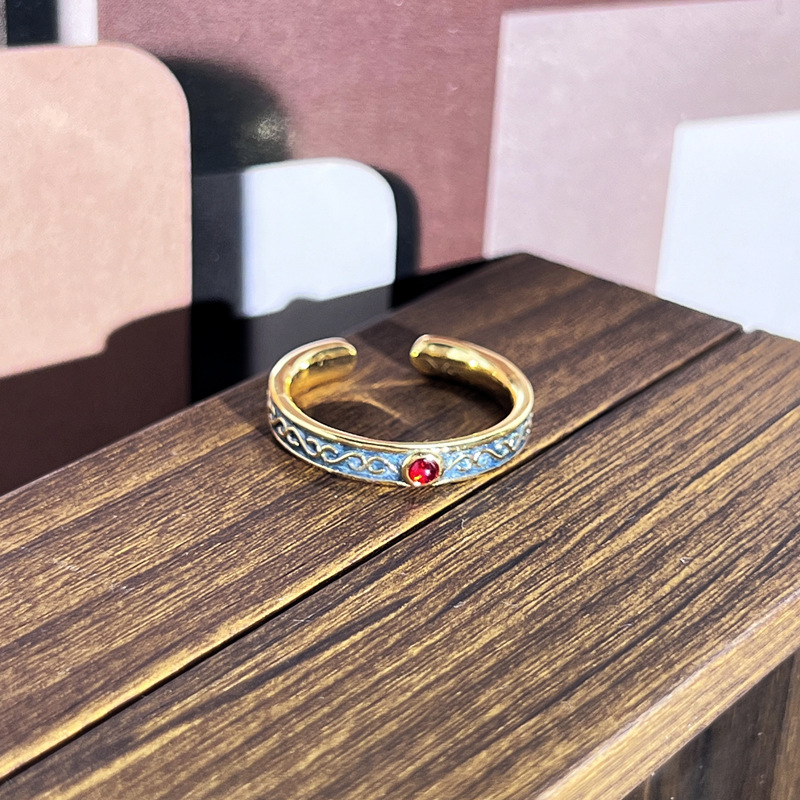Classic Retro Multicolored Floral Enamel Rings Niche Trendy Women Accessory