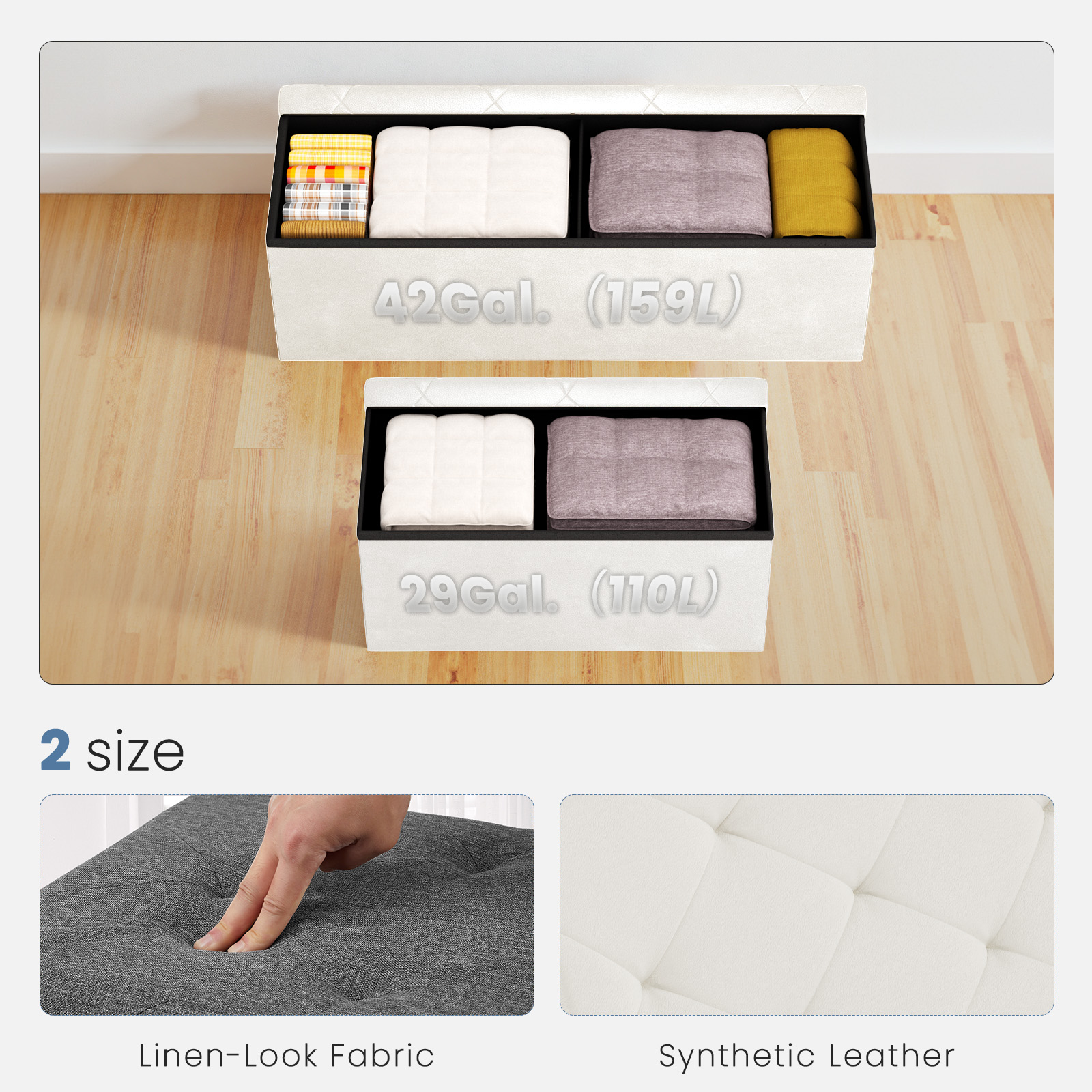 43-inch Foldable Storage Bench, Made Of PVC, With A Load Capacity Of 660 Pounds image 5