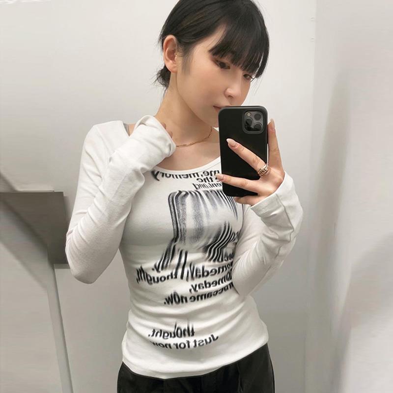 Spring Summer Slim Fit Slim Print Long Sleeve Top