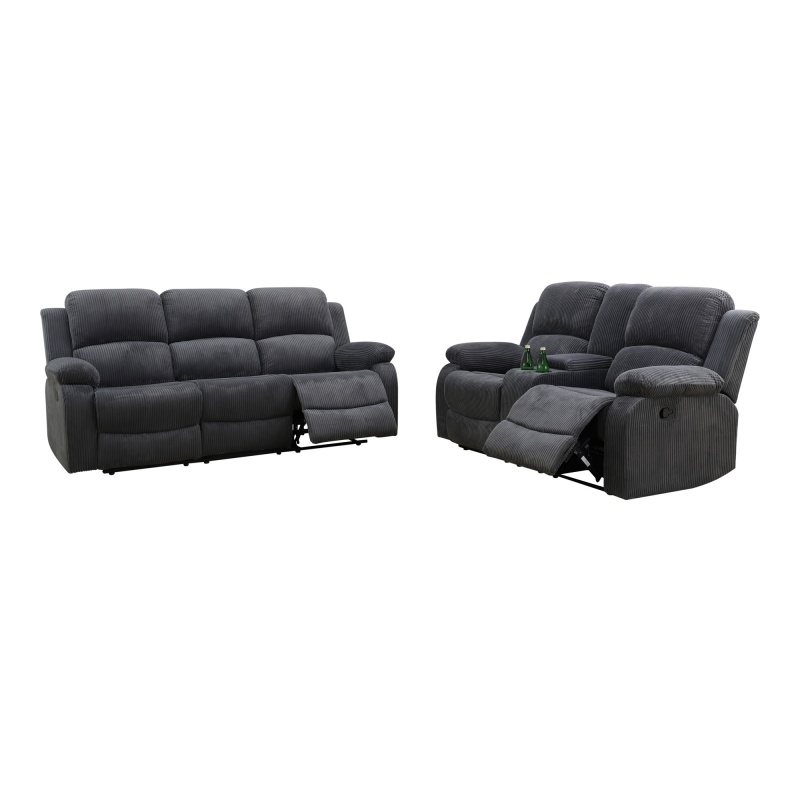 Pickup Only--Dark Grey Corduroy 3-Piece Living Room Recliner Sofa