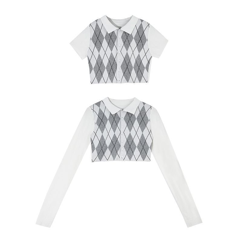 Early Autumn New Plaid Sweater Pleated Skirt Suit