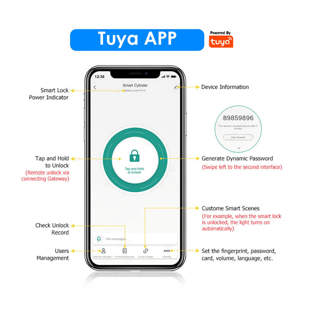 Electronic Bluetooth Door Lock T Uya APP Fingerprint Card Password Key Entry Lock 16