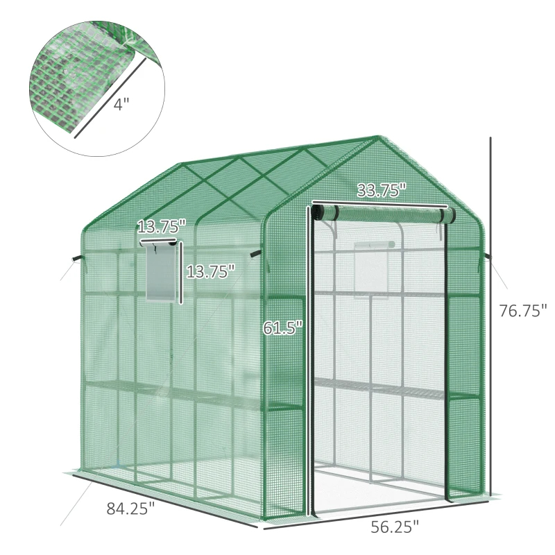 Walk-in Greenhouse For Outdoors With Mesh Door And Windows, 18 Shelf Hot House With Trellis, Plant Labels, UV Protective For Growing Flowers, Herbs, Vegetables, Saplings, Green