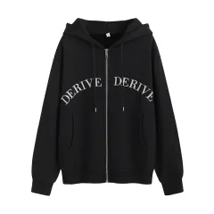 Women's Fashion Loose Cotton Korean Letter Embroidered Coat - Black - View 1