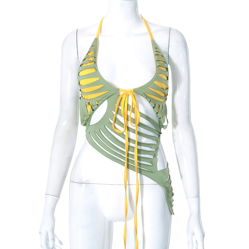 Strap Burnt Flower Slim Fit Top