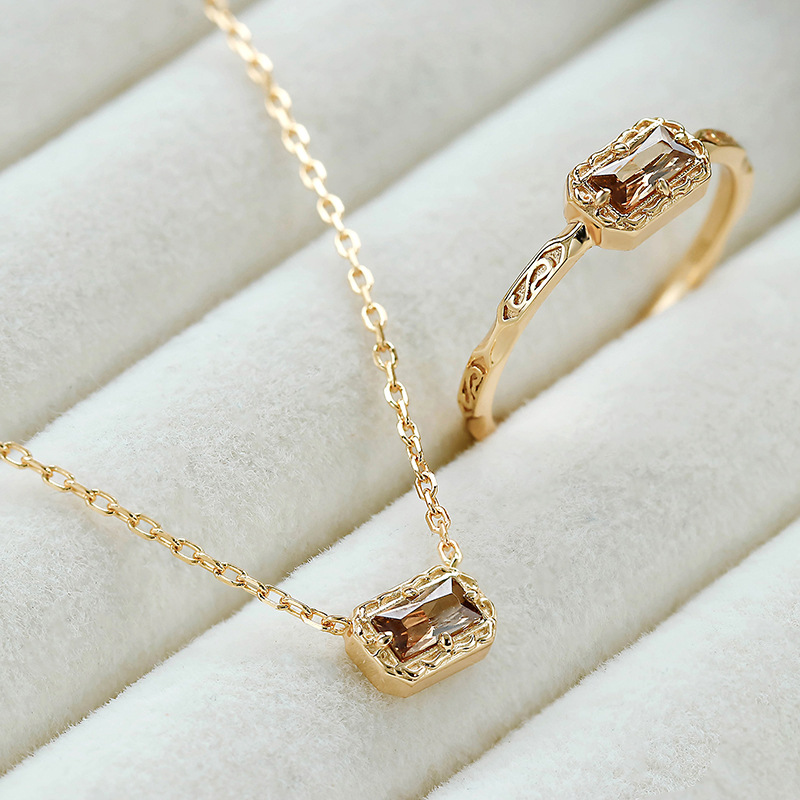 Title 2, S925 Silver Plated 14K Gold Coffee Zirconium Ri...