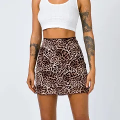 Skirt Female A-line Short High Waist Net Yarn Package Buttocks - Leopard Grain - View 1