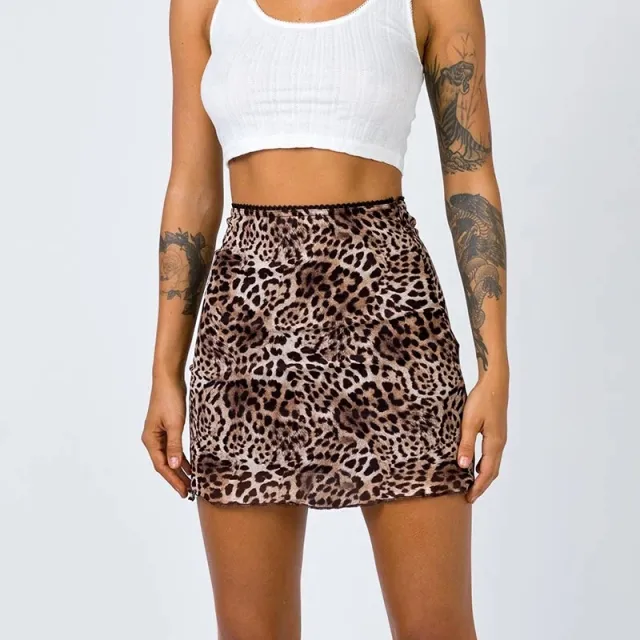 Skirt Female A line Short High Waist Net Yarn Package Buttocks Leopard Grain - Shop at LoveMi