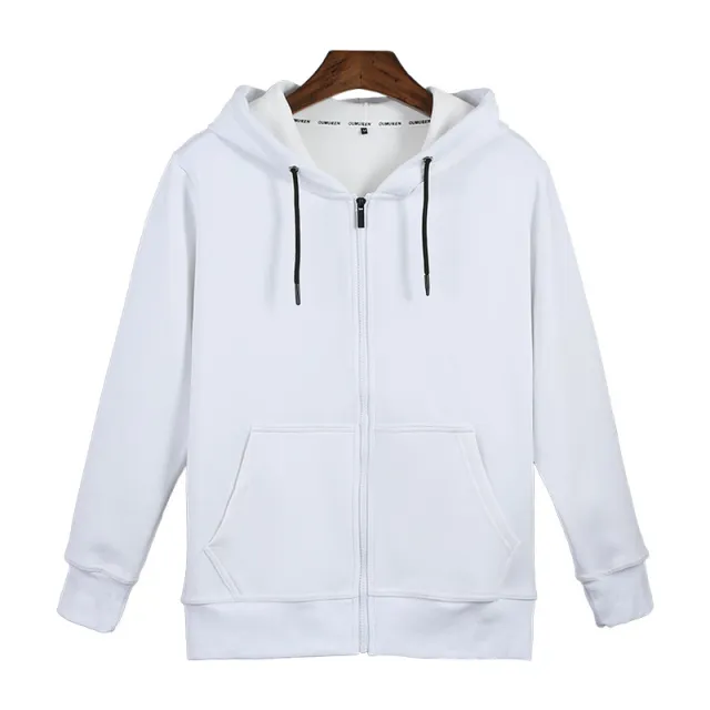 Zipper Hoodie Solid Color Plus Fleece Sweatshirt White - Shop at LoveMi