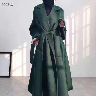 Women's Long Water Ripple Double-sided Wool Coat