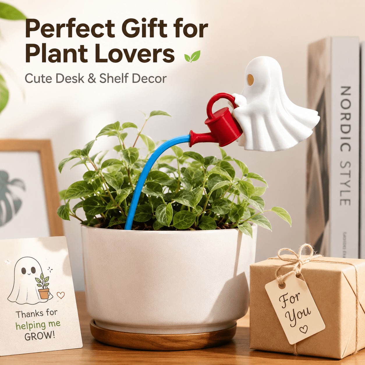 Ghost Plant Watering Decor, Cute Ghost Watering Ornament For Small Planters, DIY 3-Piece Plant Pot Decoration