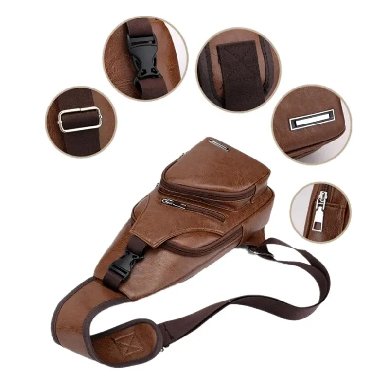 Luxury Brand Messenger Bag Leather Men Chest