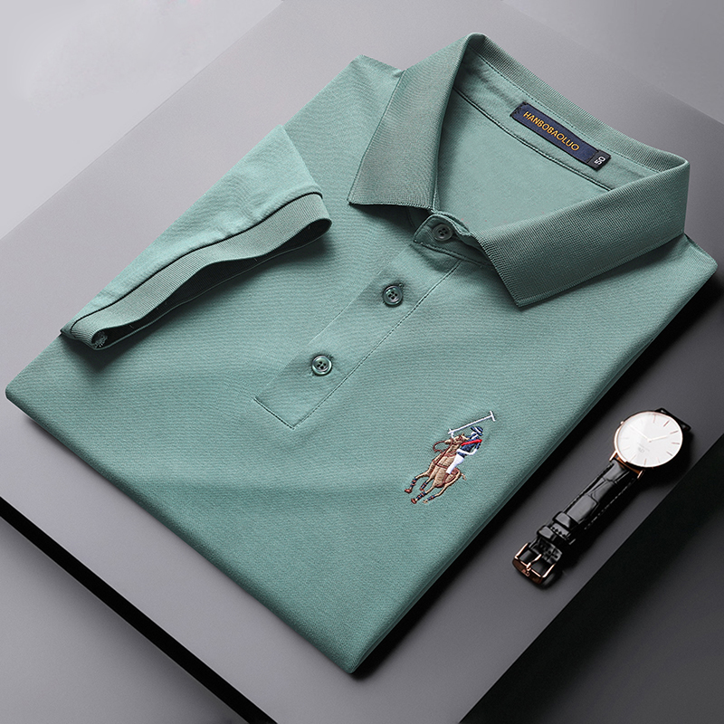Cotton Embroidered Lapel Stretch Short-sleeved T-shirt — image 1